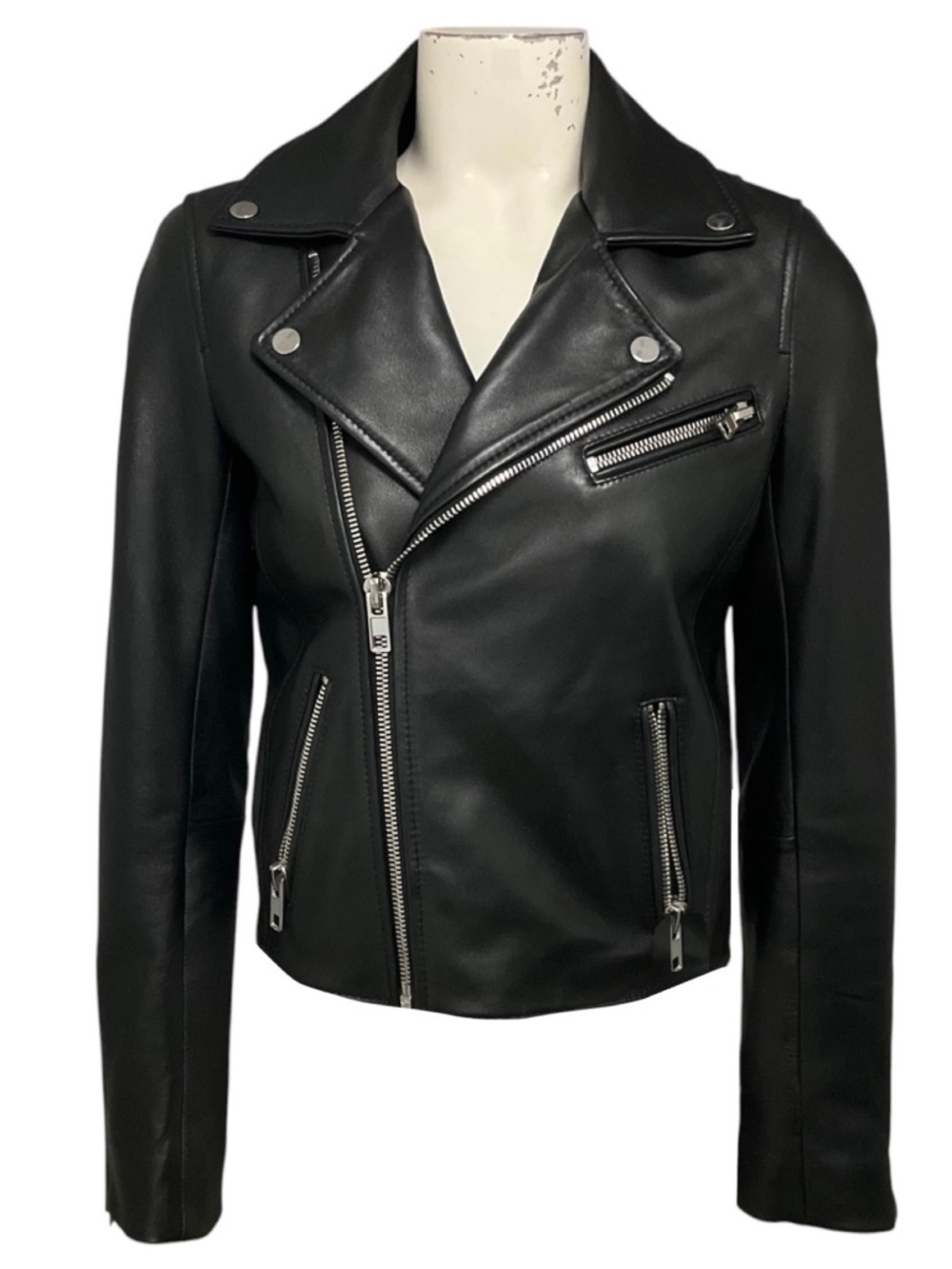 MAJE BLACK BEXITA LAMB LEATHER MOTO JACKET